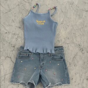 Zara Girls Tank Top & Denim Shorts Set